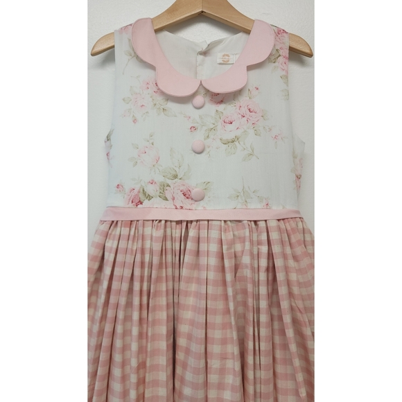 Dollcake Dress Maddy Pink White Plaid Roses Floral Full Skirt Girls 10 NWT - Picture 8 of 12